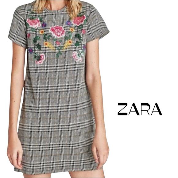 ZARA Sequined Embroidered Floral Plaid Party Date Night Mini Dress NWOT Size S - Picture 1 of 13